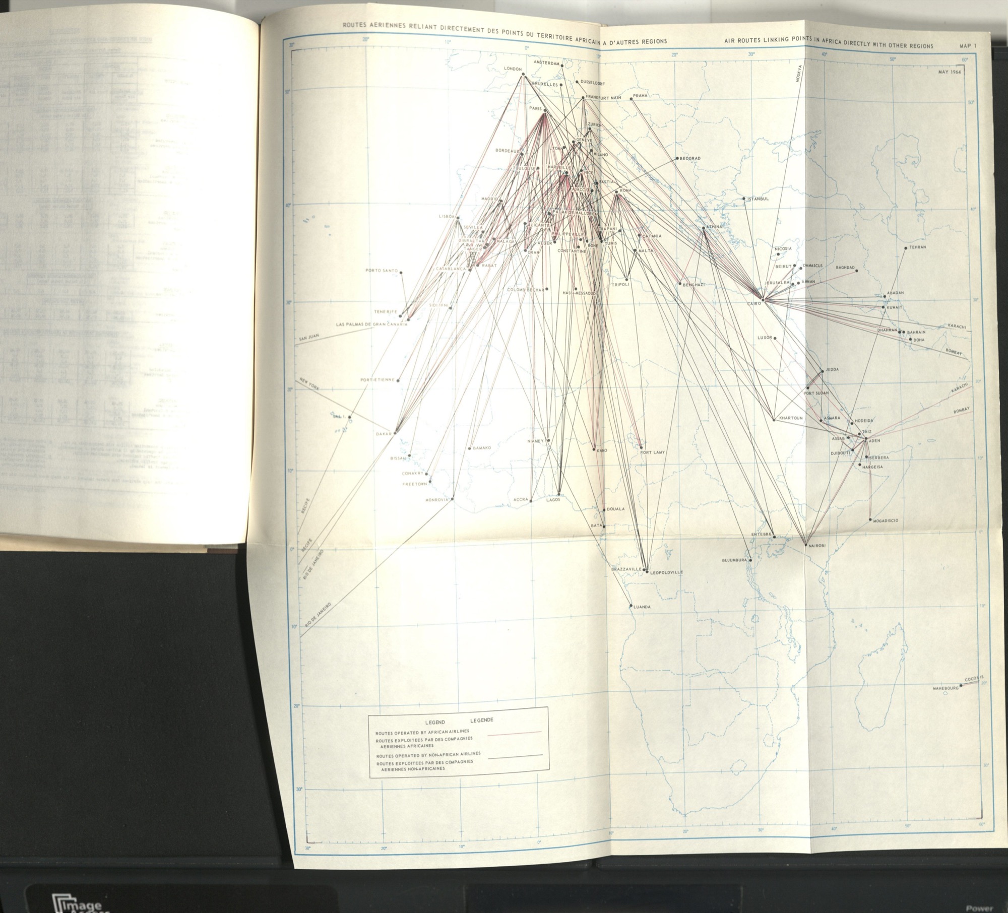 Primary-source map of protected Royal Air Maroc routes in Africa.
