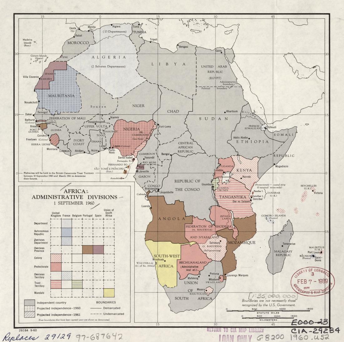 Map of African administrative divisions around 1960.